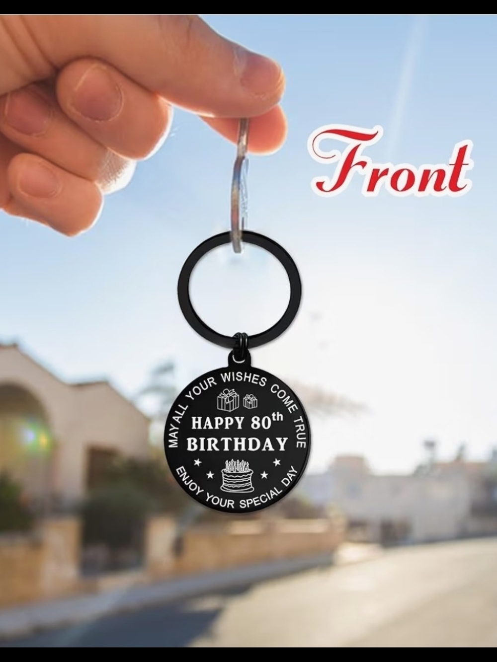 Birthday Keychain for 80th Milestone Gift - Picture 3 of 6